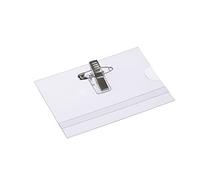 EUROPEL Porta Badge 90×60mm - Clip coccodrillo + spilla di sicurezza + inserti vierges, PVC trasparente 0,3mm, confezione 24, per conferenza, ufficio e scuola