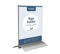 EUROPEL Porta cartelle, T-Standard, formato A4, verticale, struttura in acrilico trasparente, poster a doppia faccia, menu e opuscolo con base in alluminio, design autoportante