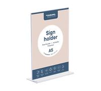 EUROPEL Porta cartelli (standard T, formato A5, verticale) - Struttura in acrilico trasparente - Espositore per poster, menù e volantini con base in acrilico - Design autoportante