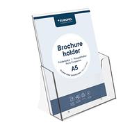EUROPEL Porta opuscoli e opuscoli per letteratura formato A5 in acrilico trasparente da costruzione, opuscolo per volantini e menu e dispenser per ufficio, ristoranti e reception, ritratto trasparente