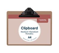 Europel Portablocco in legno resistente con clip in metallo nero e foro per appendere nascosto, portablocco A4 e cartoncino, per scuola, classe, ufficio, affari, ristoranti, magazzini, marrone, 197000