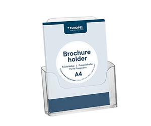 EUROPEL Portadepliant A4 da Parete o Tavolo. Porta Brochure Singolo in Polistirene Trasparente. Capacità 41 mm per Cataloghi, Volantini e Dépliant