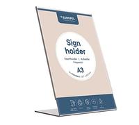 EUROPEL portadepliant da tavolo A3 in acrilico trasparente, forma a L inclinata, formato verticale, ideale per menu, segnaletica e comunicazioni, disponibile in diverse dimensioni