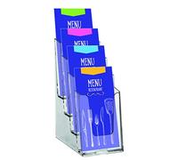 Europel Portadepliant Multiplo, 4x Formato DIN 1/3 A4, Polistirene Trasparente, Espositore per Brochure da Tavolo, Porta Menu Verticale per Ufficio, Cataloghi e Listini Prezzi