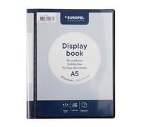 EUROPEL Presentazione libro A5 con 20 tasche trasparenti, cartella portadocumenti per riunioni e conferenze, copertina in polipropilene nero.