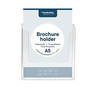 EUROPEL Supporto da parete per brochure, formato A5, supporto e dispenser per letteratura in acrilico trasparente, espositore per opuscoli, volantini e menu e dispenser per ufficio, ristoranti e