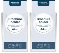 Europel Supporto da parete per brochure | per formato 1/3 A4 | Supporto e dispenser per letteratura in acrilico trasparente | Espositore per opuscoli, volantini e menu e dispenser per ufficio,