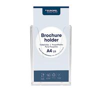 Europel Supporto da parete per brochure | per formato 1/3 A4 | Supporto e dispenser per letteratura in acrilico trasparente | Espositore per opuscoli, volantini e menu e dispenser per ufficio,