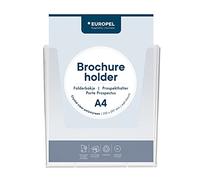 Europel Supporto da parete per brochure | per formato A4 | Supporto e dispenser per letteratura in acrilico trasparente | Espositore per opuscoli, volantini e menu e dispenser per ufficio, ristoranti