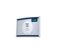 EUROPEL Targa per porta, semplice ed elegante, leggermente curva, 15 x 10 cm, orientamento verticale o orizzontale, copertura in PVC antiriflesso, colore argento, materiale di montaggio incluso