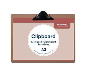 Europel Tavoletta portablocco in legno resistente con clip in metallo nero e foro per appendere nascosto, formato A3, per scuola, ufficio, affari, ristorante, magazzino, 197003, marrone