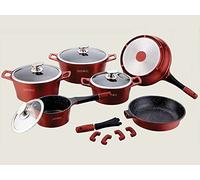 Euroricami Batteria di Pentole 14 Pezzi in Pietra Lavica Royalty Line - Colore Rosso Borgogna