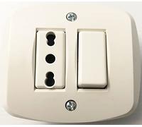 EuroStore07® PRESA BIVALENTE + INTERRUTTORE AUTOPORTANTE IN ABS PER SCATOLA TONDA ME 3 + 4/9