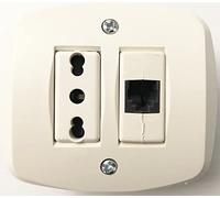 EuroStore07® PRESA BIVALENTE + PRESA TELEFONO AUTOPORTANTE IN ABS PER SCATOLA TONDA - ME 2 + 4-6