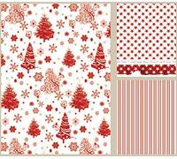 EUROSTYLE strofinaccio Art. Pino canavaccio torcione Asciugamani da Cucina in Cotone 100% 3 pz assoriti per Confezione Rosso Natalizio con Pizzo Stampati con Alberi Stelle Natalizi