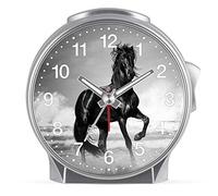 Eurotime 29608-07 - Sveglia silenziosa per bambine con motivo cavalli, cassa in plastica e vetro di plastica, senza ticchettio, con luce e ripetizione della sveglia