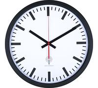 Eurotime 5686205 Orologio da parete radiocontrollato, 40 cm, cassa in acciaio inox nero, vetro vero e vetro, con quadrante numerico per stazione di lavoro, regolazione automatica dell'ora e
