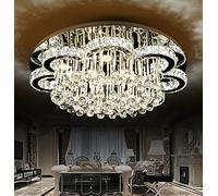 Euroton - Lampadario a sospensione LED, 80 cm, con telecomando, luce bianca fredda e neutra, sostituibile, cristallo K9 trasparente di lusso