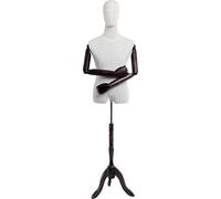 Eurotondisplay Manichino da sarto, fodera in lino, parte superiore del corpo e testa, braccia e dita in legno, regolabile a piacere, supporto in legno scuro (A-9-T-G maschio)