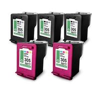 Eurotone Cartucce d'inchiostro 5 accessori per stampanti compatibili come ricambio per HP 305 DeskJet 2723 sostituisce 305BK, 305C Black + Color
