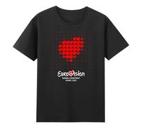 Eurovision 2025 T-shirt con cuore rosso girocollo a maniche corte in cotone t-shirt uomo donna streetwear top, Nero , M