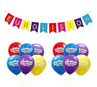 Eurovision 2026 Decorazioni per feste, bandiera Eurovision, 12 palloncini in lattice da 40,6 cm e 1 bandiera per concorso di canzoni Vienna Regno Unito 2026 a tema giardino, bar, ristorante festa