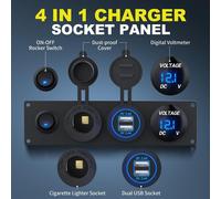 Eurowagens 4 In 1 Pannello USB 12V Con Voltmetro LED E Presa Doppia USB