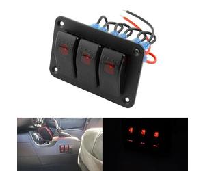 Eurowagens Pannello Comando Interruttore Rocker LED Rosso 3 Gang 12V/24V