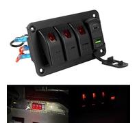 Eurowagens Pannello Interruttori A Bilanciere LED 3 Vie ON/OFF Rosso IP67 12/24V
