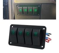 Eurowagens Pannello Interruttori LED Verde Rocker 4 Gang Impermeabile 12V/24V