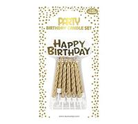 Eurowrap - Set da 12 candele per compleanno + 12 portacandele + 1 supporto 'Happy Birthday' - COLORE: Oro - candele per compleanno