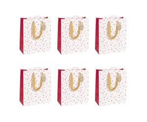 Eurowrap X-29508-3Cpack - Set di 6 sacchetti regalo Excellia, formato medio, 21,5 x 10,2 x 25,3 cm, 210 g, motivo: stelle rosse su sfondo bianco, ideale per: libro, gioco, piccoli regali