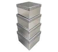 Eurowrap X-31049-BXC - Pack 4 scatolas Carrées Paillettées Argento