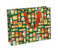 Eurowrap X-34644-6C - Un lot de 6 Sacs Cadeaux Excellia- Format Shopping - 37,3x11,8x27,5 cm - 210g - Motif : sweet christmas, cadeaux multicolors fond vert - Idéal pour : Jeux De Société, Puzzles
