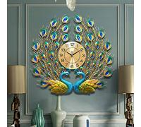 EURSON Grande orologio da parete pavone 70 cm senza ticchettio silenzioso cristallo creativo personalità moderna arte decorativa orologio da parete per soggiorno decorazione (70,1 x 70,1 cm, giallo)
