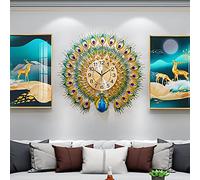 EURSON Large Peacock Wall Clock 27.6 inch Metal Design Non-Ticking Silent Art Digital Wall Clocks for Living Room Decor