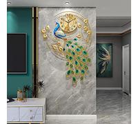 EURSON Large Peacock Wall Clock 36.6 inch Metal Design Non-Ticking Silent Art Digital Wall Clocks for Living Room Decor (Yellow&Green)