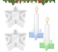Eurtes Stampo in silicone per candele, 2 stampi in silicone, portacandele a forma di pentagramma, forma rotonda per candela, in silicone per Natale (2 stelle)