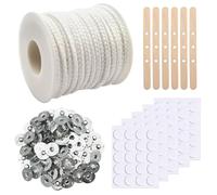Eurtes Stoppino per candele, 1600 cm, 75 fili, stoppini naturali per candele spesse, stoppini in cotone per candele con 100 base in metallo e adesivi, per candele fai da te, candele profumate e