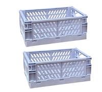 EURXLQ 2 Cestino Portaoggetti Pieghevole,Impilabile Cassette Plastica,Cassetta Pieghevole in Plastica,Cassette Plastica Pieghevoli per La Cucina,Bagno,Ufficio (Blu, 25×16×10cm)