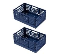 EURXLQ 2 Cestino Portaoggetti Pieghevole,Impilabile Cassette Plastica,Cassetta Pieghevole in Plastica,Cassette Plastica Pieghevoli per La Cucina,Bagno,Ufficio (Blu, 30×20×12cm)