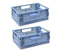 EURXLQ 2 Cestino Portaoggetti Pieghevole,Impilabile Cassette Plastica,Cassetta Pieghevole in Plastica,Cassette Plastica Pieghevoli per La Cucina,Bagno,Ufficio (Blu, 15×10×6cm)