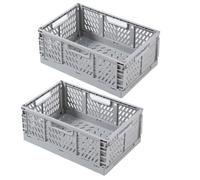 EURXLQ 2 Cestino Portaoggetti Pieghevole,Impilabile Cassette Plastica,Cassetta Pieghevole in Plastica,Cassette Plastica Pieghevoli per La Cucina,Bagno,Ufficio (Grigio, 15×10×6cm)