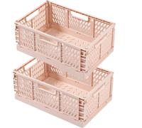 EURXLQ 2 Cestino Portaoggetti Pieghevole,Impilabile Cassette Plastica,Cassetta Pieghevole in Plastica,Cassette Plastica Pieghevoli per La Cucina,Bagno,Ufficio (Rosa, 20×15×9cm)
