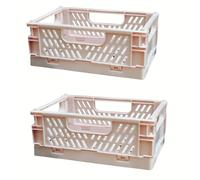 EURXLQ 2 Cestino Portaoggetti Pieghevole,Impilabile Cassette Plastica,Cassetta Pieghevole in Plastica,Cassette Plastica Pieghevoli per La Cucina,Bagno,Ufficio (Rosa, 15×10×6cm)
