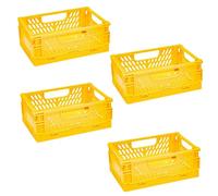 EURXLQ 4 Cestino Portaoggetti Pieghevole,Impilabile Cassette Plastica,Cassetta Pieghevole in Plastica,Cassette Plastica Pieghevoli per La Cucina,Bagno,Ufficio (Giallo, 15×10×6cm)