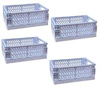 EURXLQ 4 Cestino Portaoggetti Pieghevole,Impilabile Cassette Plastica,Cassetta Pieghevole in Plastica,Cassette Plastica Pieghevoli per La Cucina,Bagno,Ufficio (Blu, 25×16×10cm)