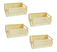 EURXLQ 4 Cestino Portaoggetti Pieghevole,Impilabile Cassette Plastica,Cassetta Pieghevole in Plastica,Cassette Plastica Pieghevoli per La Cucina,Bagno,Ufficio (Giallo, 25×16×10cm)