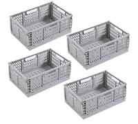 EURXLQ 4 Cestino Portaoggetti Pieghevole,Impilabile Cassette Plastica,Cassetta Pieghevole in Plastica,Cassette Plastica Pieghevoli per La Cucina,Bagno,Ufficio (Grigio, 43×29×17cm)