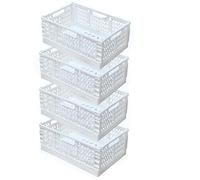 EURXLQ 4 Cestino Portaoggetti Pieghevole,Impilabile Cassette Plastica,Cassetta Pieghevole in Plastica,Cassette Plastica Pieghevoli per La Cucina,Bagno,Ufficio (Bianco, 43×29×17cm)